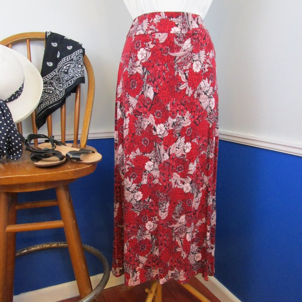 Liz Claiborne Tropical Floral Print Knit Maxi Skirt